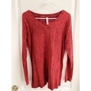 Zenana Acid Wash Long Sleeve V-Neck